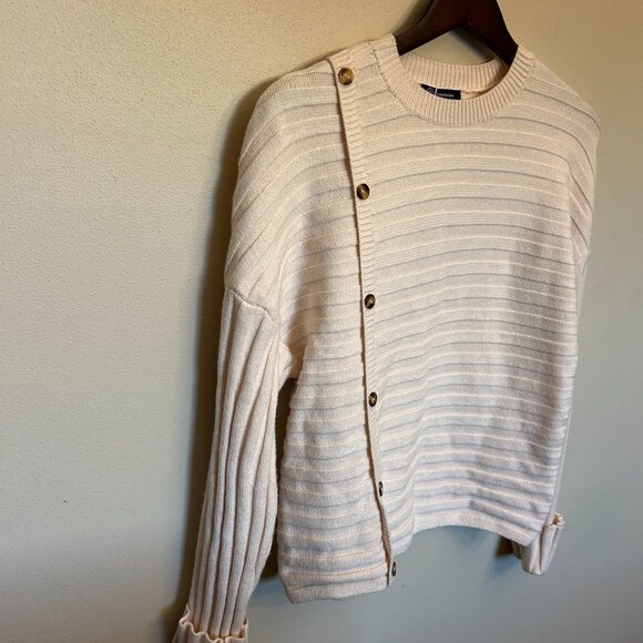 NWT PrettyGarden Side Button Sweater Cream Medium Long Sleeve Ribbed Knit - Picture 4 of 16